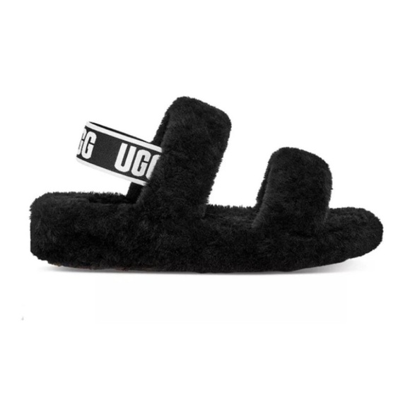 Ugg Australia Oh Yeah Black Fluffy Slides - Picture 4 of 11